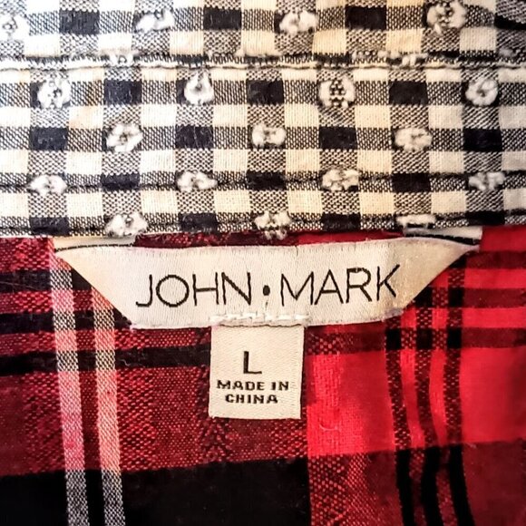 John Mark Black White Check Ribbed Back Boho Tunic Top - Picture 5 of 7